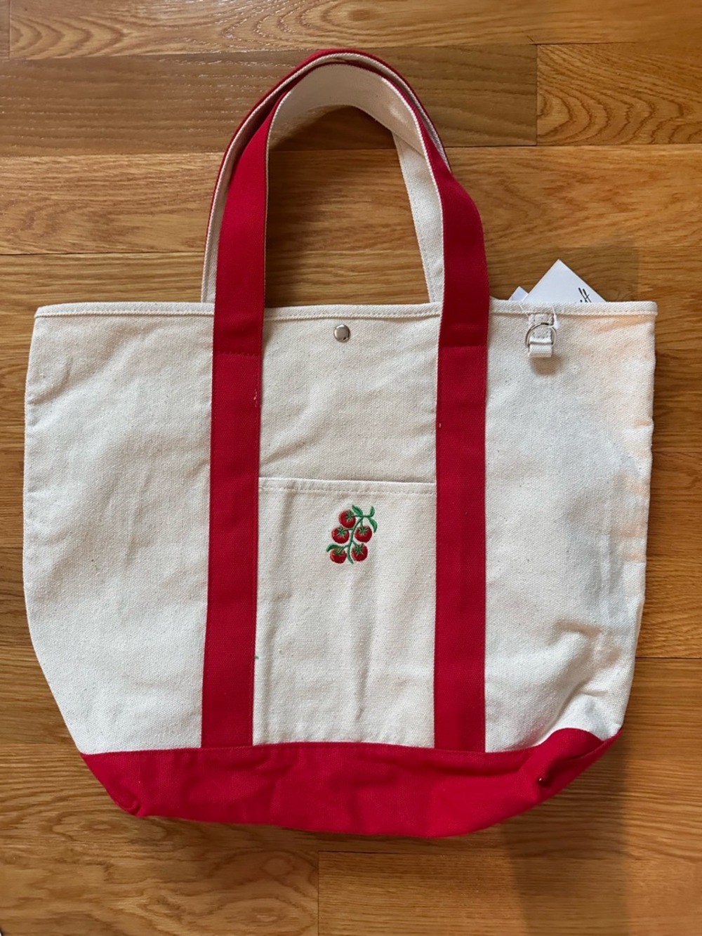 Lake & Trail Canvas Tomato Embroidered Tote Bag in Cream and Red